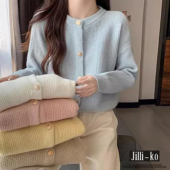 【Jilli~ko】奶系甜美慵懶風針織開衫女短款毛衣外套 J11594  FREE 藍色