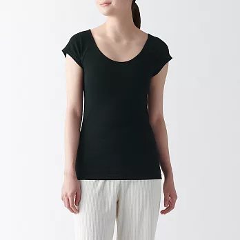 【MUJI 無印良品】女有機棉針織法式袖T恤 S 黑色