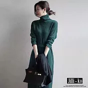 【Jilli~ko】高領中長款繫帶收腰女針織連衣裙 J11586  FREE 綠色