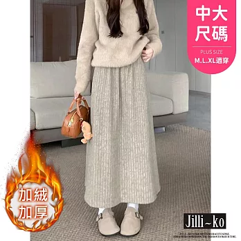 【Jilli~ko】加絨加厚高腰顯瘦中長款A字裙中大尺碼 J11587  FREE 淺卡
