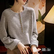 【Jilli~ko】亨利領女針織衫優雅氣質套頭上衣 J11584  FREE 灰色