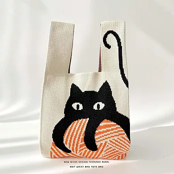 【JP生活館 】韓國小眾設計針織編織個性百搭手提包   * 黑貓