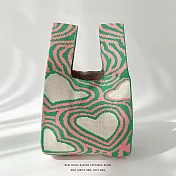 【JP生活館 】韓國小眾設計針織編織個性百搭手提包   * 波纹爱心粉绿