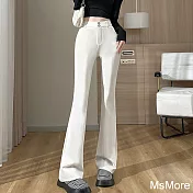【MsMore】 微喇叭褲顯瘦顯高直筒休閒褲高腰微喇長褲# 120351 M 白色