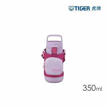 TIGER 虎牌 彈蓋提把超輕量不鏽鋼保溫瓶 戶外旅遊兒童水壺附背帶 350ml(MTA-A035) 梅粉紫