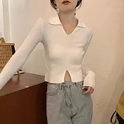 【AMIEE】韓系百搭設計感翻領針織衫(5色/FREE/KDTQ-3859) F 白色