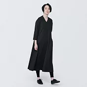 【MUJI 無印良品】女棉混二重織V領洋裝 S 黑色