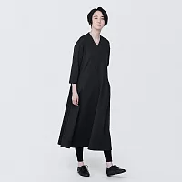 【MUJI 無印良品】女棉混二重織V領洋裝 S 黑色