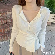 【MsMore】 元氣少女韓國洋氣兩穿常規百搭薄款針織衫2短版上衣# 120622 FREE 白色