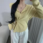 【MsMore】 元氣少女韓國洋氣兩穿常規百搭薄款針織衫2短版上衣# 120622 FREE 黃色