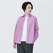 【MUJI 無印良品】女有機棉水洗平織布長袖襯衫 XS 粉紅直紋
