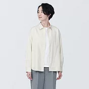 【MUJI 無印良品】女有機棉水洗平織布長袖襯衫 M 淺黃直紋