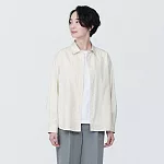 【MUJI 無印良品】女有機棉水洗平織布長袖襯衫 XL 淺黃直紋