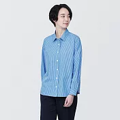 【MUJI 無印良品】女有機棉水洗平織布長袖襯衫 XL 藍直紋
