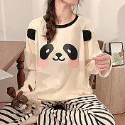 【EZlife】精梳棉可愛長款家居套裝 基本款-條紋熊貓