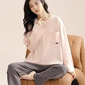 【EZlife】精梳棉可愛長款家居套裝 加大款-橘粉色