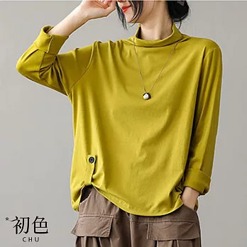 【初色】中高領T恤修身純色大碼長袖上衣-共3色-31558(M-2XL可選) M 黃色