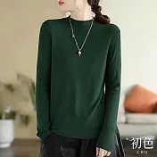 【初色】簡約微立領絨感長袖打底衫T恤上衣-共6色-31564(M-2XL可選) XL 綠色