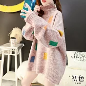 【初色】秋冬高領寬鬆彩色長袖針織衫毛衣上衣-共3色-31636(F可選) F 淺紫色