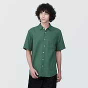 【MUJI 無印良品】男吉貝木棉混二重紗織短袖襯衫 M 煙燻綠