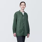 【MUJI 無印良品】女吉貝木棉混二重紗織長袖套衫 M 煙燻綠