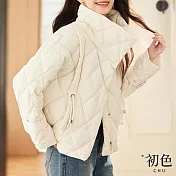 【初色】純色寬鬆保暖立領長袖菱格紋抽繩夾克鋪棉外套休閒外套-共色-31822(M-2XL可選) M 白色