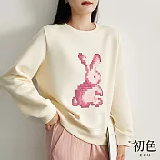 【初色】圓領立體兔子T恤大學T長袖上衣女上衣-共3色-31936(M-2XL可選) M 米白色
