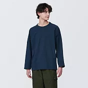 【MUJI 無印良品】男有機棉水洗粗織寬版九分袖T恤 XL 暗藍