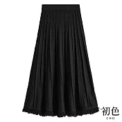 【初色】高腰顯瘦幾何直條紋流蘇下擺針織半身裙中長裙A字裙-共5色-31914(F可選) F 黑色