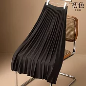 【初色】高腰A字裙百褶裙半身裙垂感中長裙長裙-共5色-31995(M-XL可選) M 黑色