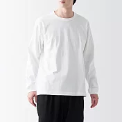 【MUJI 無印良品】男有機棉水洗粗織圓領長袖T恤 L 白色