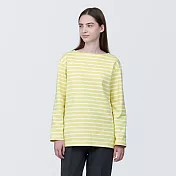 【MUJI 無印良品】女有機棉粗織船領長袖T恤 XL 淺黃紋樣