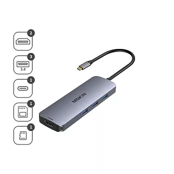 MOKiN 8合1 雙HDMI高畫質集線器 （UC0409） 灰