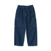 【MUJI 無印良品】兒童吉貝木棉混丹寧寬版褲 110 暗藍