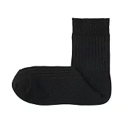 【MUJI 無印良品】女足口柔軟舒適嫘縈混螺紋直角短襪23-25cm 黑色