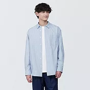 【MUJI 無印良品】男水洗平織布長袖襯衫 XL 藍直紋