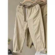 【ACheter】 薄款香蕉褲寬鬆顯瘦遮胯藏肉鬆緊腰哈倫長褲# 120702 M 米色
