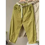 【ACheter】 薄款香蕉褲寬鬆顯瘦遮胯藏肉鬆緊腰哈倫長褲# 120702 M 芥末綠色