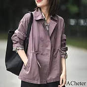 【ACheter】 高品質氣質休閒長袖收腰短款風衣外套# 120712 L 紫色