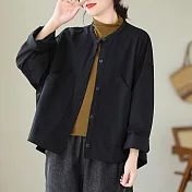 【ACheter】 純色寬鬆大碼長袖上衣韓版休閒棉外罩短版# 120714 XL 黑色