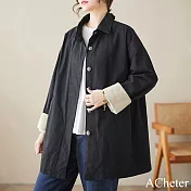 【ACheter】 韓版中性設計感帥氣Polo翻領捲邊長袖外套中長款風衣# 120715 L 黑色