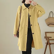 【ACheter】 棉中長款長袖風衣純色翻領單排扣文藝寬鬆時尚外套# 120720 L 黃色