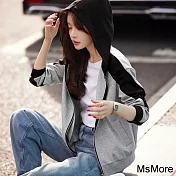 【MsMore】 休閒撞色時髦外套連帽開衫短版# 120750 M 灰色