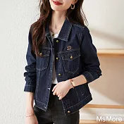 【MsMore】 休閒牛仔外套撞色線刺繡簡約質感短款寬鬆長袖# 120764 XL 牛仔藍色