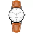 Geneva 日內瓦-米歇爾商務簡約中性數字標手錶 _黑框白面棕帶