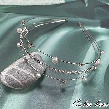 【卡樂熊】韓系永恆珍珠鑽造型髮箍(兩色)- 銀色