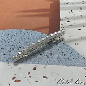 【卡樂熊】韓系珍珠閃耀造型彈簧夾/髮夾(兩色)- 銀色
