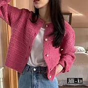 【Jilli~ko】小香風編織單排扣短款針織開衫 J11618  FREE 粉紅色