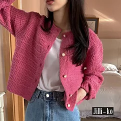 【Jilli~ko】小香風編織單排扣短款針織開衫 J11618 FREE 粉紅色
