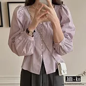 【Jilli~ko】法式設計感小眾薄款方領氣質襯衫中大尺碼 J11663  FREE 紫色